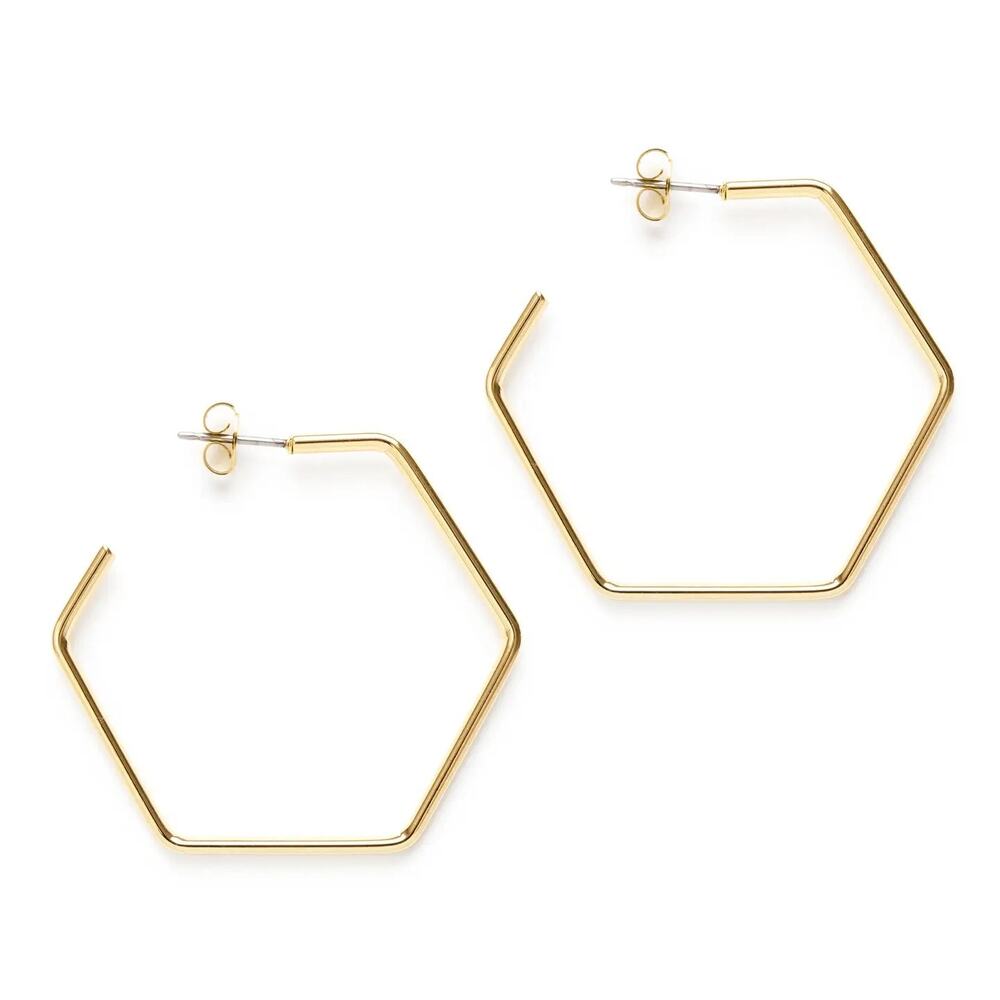NWT Amano Studio Vintage Hexagon Hoop Earrings 1.5 Inch Gold Plated 80s